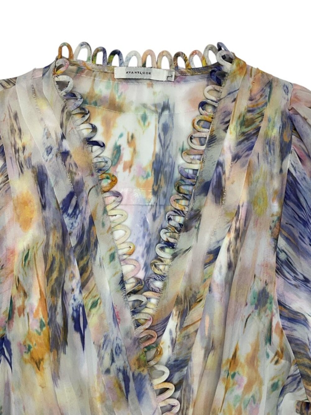 Avantlook Ruffle Chiffon Dress L Multicolor Long Sleeve Sheer - Picture 6 of 15